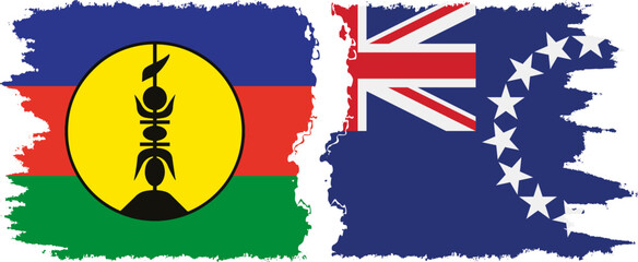 Cook Islands and New Caledonia grunge flags connection, vector