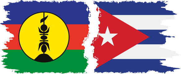Cuba and New Caledonia grunge flags connection, vector