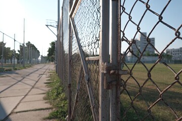 Obraz premium Chain-link fence gate at a park