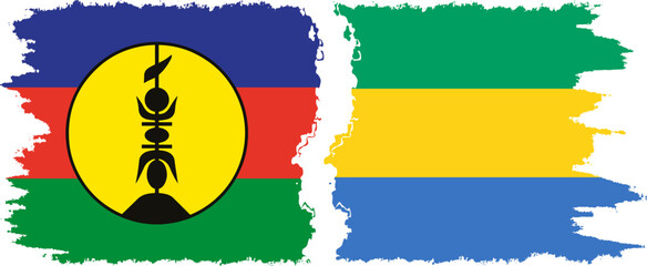 Gabon and New Caledonia grunge flags connection, vector