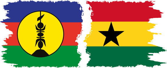 Ghana and New Caledonia grunge flags connection, vector