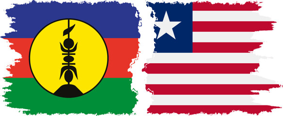 Liberia and New Caledonia grunge flags connection, vector