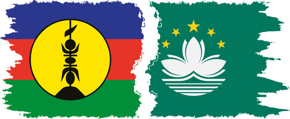 Macau and New Caledonia grunge flags connection, vector