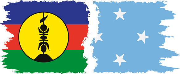 Federated States of Micronesia and New Caledonia grunge flags connection, vector