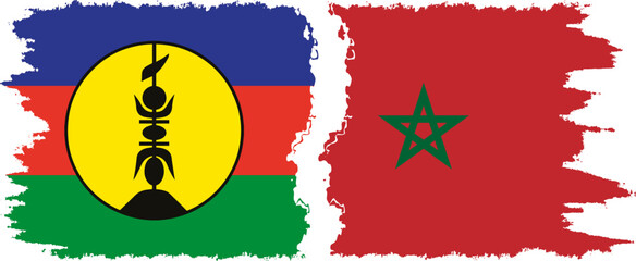 Morocco and New Caledonia grunge flags connection, vector