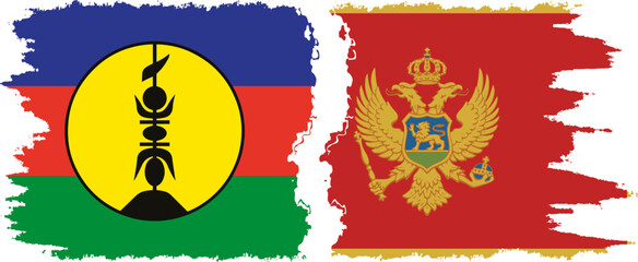 Montenegro and New Caledonia grunge flags connection, vector