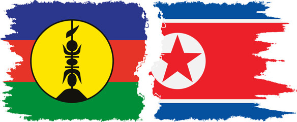 North Korea and New Caledonia grunge flags connection, vector