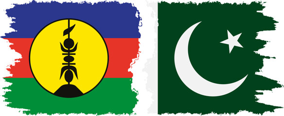 Pakistan and New Caledonia grunge flags connection, vector