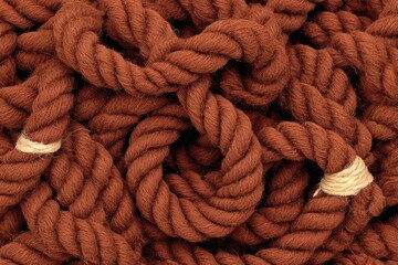 Close-up of tangled, reddish-brown ropes