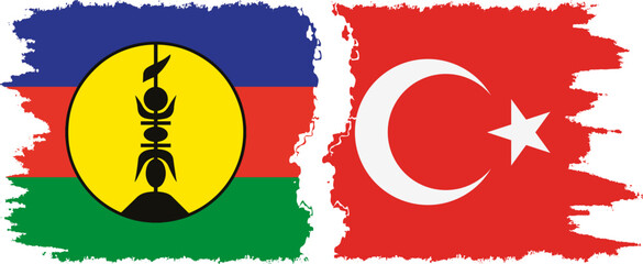 Turkey and New Caledonia grunge flags connection, vector