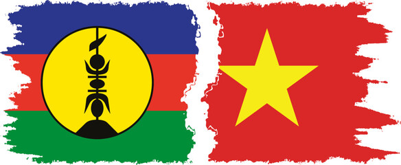 Vietnam and New Caledonia grunge flags connection, vector