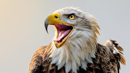 Obraz premium Screaming Bald Eagle Close-Up with Open Beak and Piercing Yellow Eyes