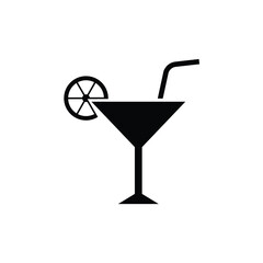 Cocktail icon in black and white. Minimalist icon silhouette on white background, ideal for summer themes, drink labels, packaging, restaurant menus, apps or design web