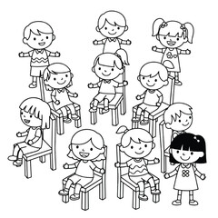 A group of children, some sitting and some standing, in a circle, likely for a class or activity.