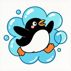 Obraz premium Joyful penguin surrounded by bubbles.