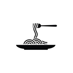 Spaghetti icon in black and white. Minimalist icon silhouette on white background, ideal for food shop menu, food labels, restaurant, packaging design, apps or web design