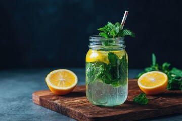 Fototapeta premium Refreshing lemonade in a mason jar