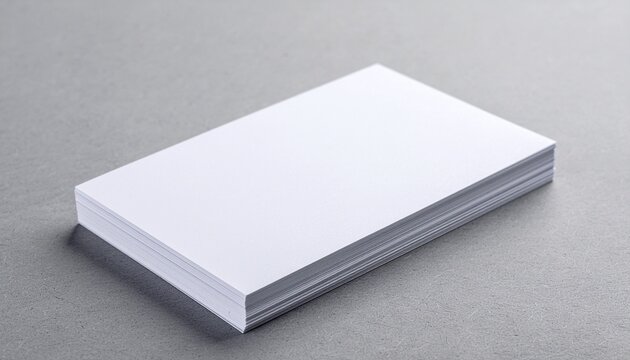 A clean, crisp stack of blank white paper rests on a neutral gray surface, ready for use.