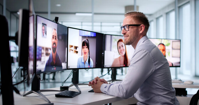 Virtual Business Conferencing: Executive Analyzing Online Webinar Chat - Powered by Adobe