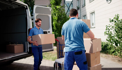 Skilled Latino Mover Efficiently Transporting Packages