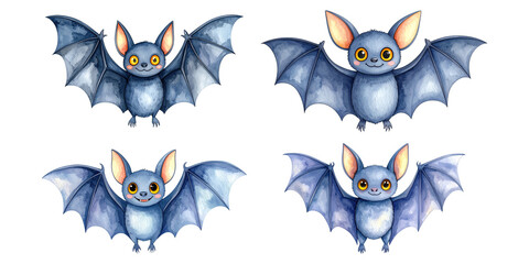 Naklejka premium Cute cartoon bat. Watercolor style. Halloween and holiday. Cartoon festive illustration.
