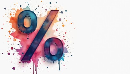Colorful percentage symbol with ink splash and clear space for message in sale banner