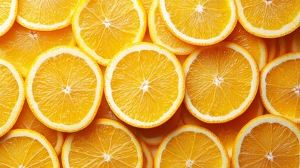 Obraz premium Fresh vibrant orange slices arranged as a bright citrus background with juicy texture and natural peel detail for healthy food and summer fruit concept