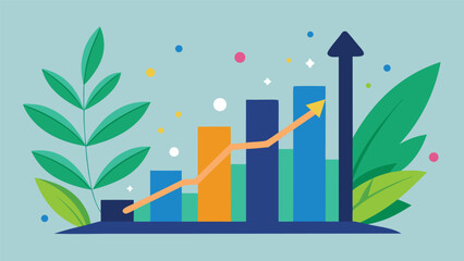 Growth bar chart with upward arrow and foliage