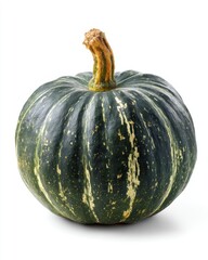 Fresh Green Pumpkin Isolated on White Background with Detailed Texture and Natural Stem