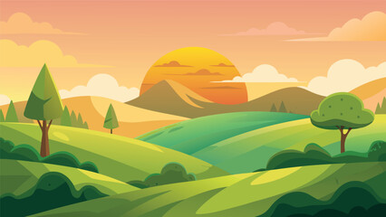 Obraz premium Vibrant rolling hills landscape at sunset