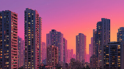 Obraz premium Silhouette of modern architecture against a vibrant sunset sky.
