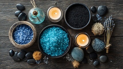 Relaxing Spa Setup with Candles, Bath Salts, and Stones
