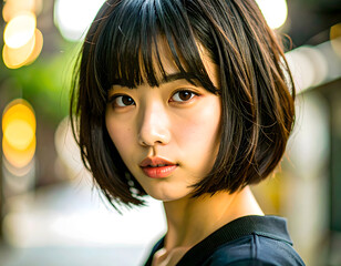 ボブヘアーの若い日本人女性