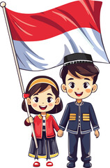 2 child with indonesian flag