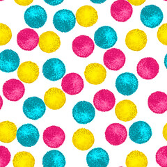 Fluffy pom-pom balls seamless pattern