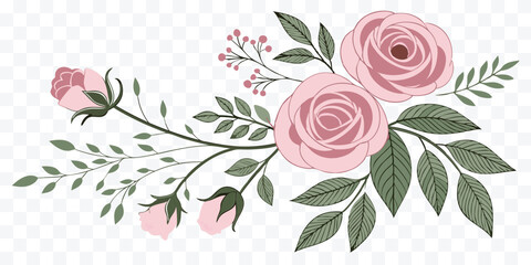 Delicate Pastel Pink Roses and Green Leaves Elegant Floral Arrangement for Wedding Invitations and Greetings Cards Design © design png