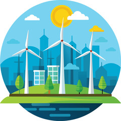 clean energy wind turbine scene clean white background