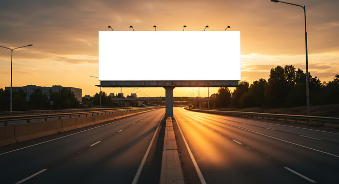 Highway Billboard Mockup at Golden Hour Sunset