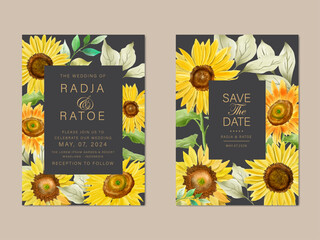 watercolor sunflowers wedding invitations card set