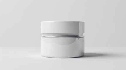 A white skincare jar, on white background, Cosmetic cream container, white plastic container with lid.