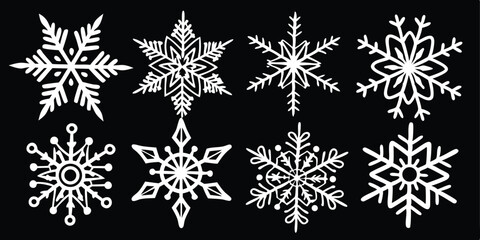 Hand Drawn Snowflakes Collection Winter Holiday Season Greetings Card Design Creative Christmas Ornaments Festive New Year Illustrations Template Isolated on Black © design png
