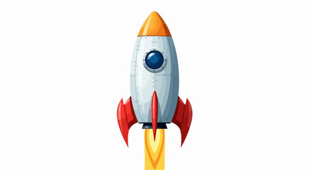 Cartoon Rocket Ship Launching with Yellow Flames and Red Fins