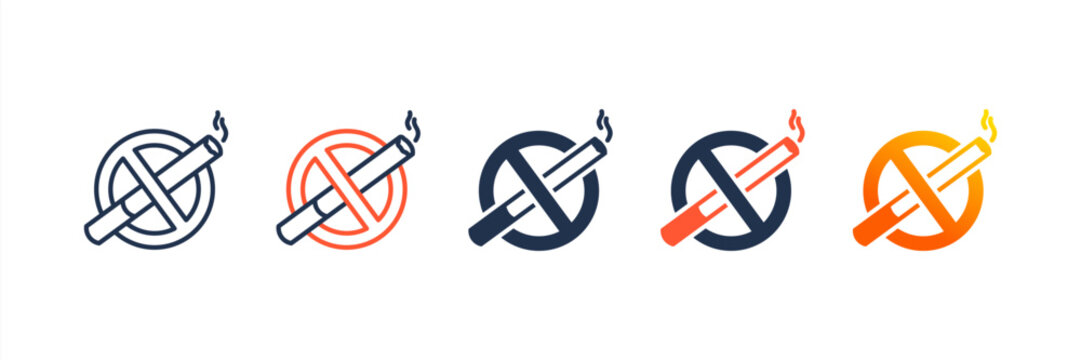 No Smoking icon set multiple style collection