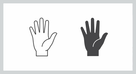 Minimalist open hand gesture icons, one outline and one solid black silhouette.