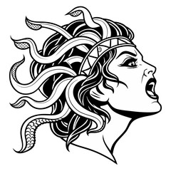 Fierce vector illustration of a screaming Gorgon Medusa.