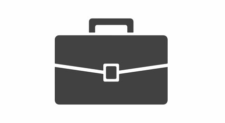Minimalist dark gray briefcase icon with a white strap and central buckle, representing business and work.