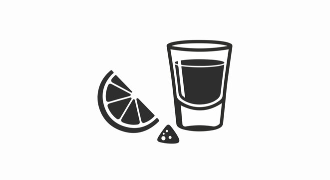 Minimalist black icon of a tequila shot with a lime wedge and a pinch of salt.