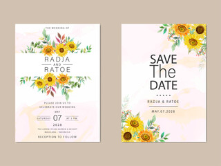 watercolor sunflowers wedding invitations card set