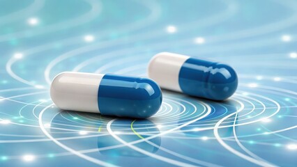 Capsules split open revealing abstract data — digital health and smart pharmaceuticals
