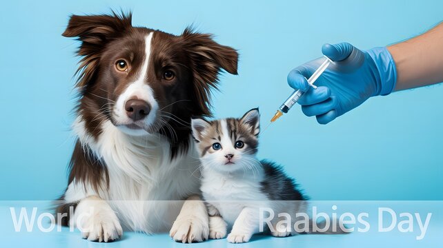 Dog and cat receive vaccinations from veterinarian